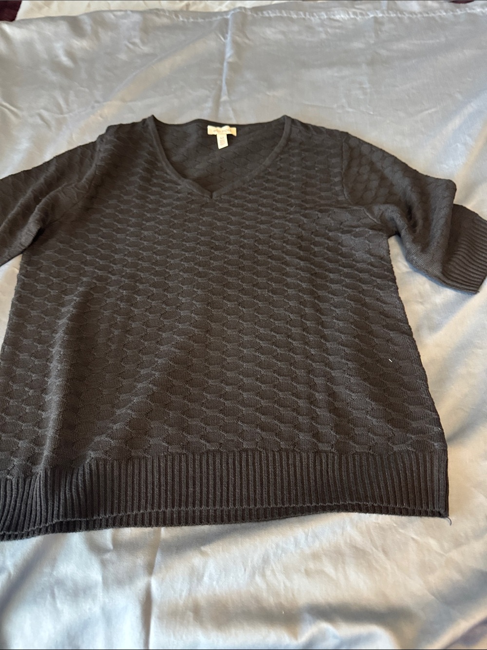 Ella Moss Women’s Black V-Neck Textured Pullover